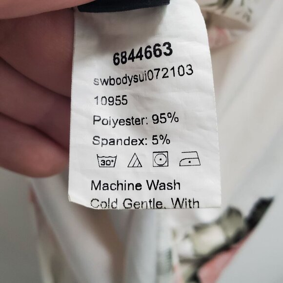 Shein Women's White Pink Rose Print One‎ Shoulder High Leg Bodysuit Size XS - Picture 4 of 5